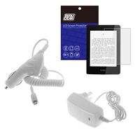 BIRUGEAR White Rapid Car Charger + White Rapid Home Travel Charger with Ic Chip + Clear LCD Screen Protector for Amazon Kindle 2 Wireless Reading Device