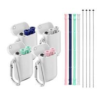 Collapsible Reusable Straws - 4 Pack Silicone Drinking Straw with Case and Cleaning Brush,9.8 inch Food-Grade Foldable Straws BPA Free and FDA Approved