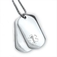 Double Stainless Steel Medical ID Dog Tag with Engraved Emblem and 24 Lines of Engraving.