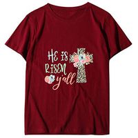 Eoeth Happy Easter!Blouse Shirts for Women he is risen y’all Letter Print Short Sleeved Top Casual Loose T-Shirts Pullover