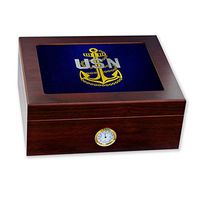 Premium Desktop Humidor - Glass Top -US Navy Chief Petty Officer, rank ins (collar device)