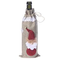 Tinksky Burlap Lace Champagne And Wine Bottle Cover Cute Christmas Santa Claus Style Drawstring Wine Carrier Bag Holder Home Party Bar Table Decor Candy Gift Wrap (Khaki)