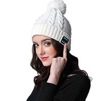 Vizliter Bluetooth Beanie Winter Fashion Pom Pom Wireless Hat, Built in Mic Warm Cable Knit White