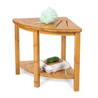 OasisCraft Corner Shower Bench with Free Soap Dish, Small Bamboo Shower Stool with Shelf, Wooden Bathroom Spa Bath Organizer Seat, Perfect for Indoor or Outdoor