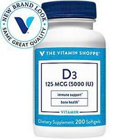 Vitamin D3 5000IU Softgel, Supports Bone Immune Health, Aids in Cellular Growth Calcium Absorption, Gluten Free Once Daily Formula (200 Softgels) by The Vitamin Shoppe