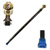 Antique Halmet Brass Handle and Décor Wooden 3 Fold Walking Cane Stick Affordable Gift! Item, Affordable Gift Decorative Walking Cane Fashion Statement for Men/Women/Seniors/Grandpare