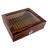 Cigar Humidor Desktop Cigar Box, Can Hold 30 Cigars with Hygrometer and Humidifier Cigar Cutter, Cedar Wood Lining Glass Cover Sunroof Cigarette Case Cigar Cabinet, Men's Gift Box Wood Lined