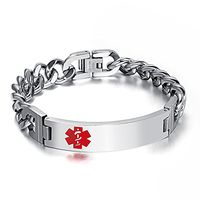 Free Engraving- Stainless Steel High Polished Cuban Chain Medical Alert ID Bracelets for Men, 8.4"