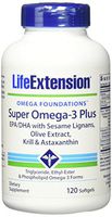 Life Extension Super Omega-3 Epa/Dha w Sesame Lignans Olive Extract Krill/Astaxanthin Softgel, 120 Count