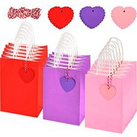 13 Pieces Valentine's Day Gift Bags Paper Gift Kraft Bags and 45 Pieces Heart Shape Gift Tags with Twine for Valentine Wedding Gift Packing