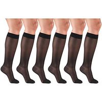 Sheer Compression Stockings, 15-20 mmHg, Women's Knee High Length, 20 Denier Black X-Large (6 Pairs)