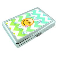 Live Laugh Em1 Hip Silver Cigarette Case Id Holder Metal Wallet 4" X 2.75" RFID Protection