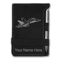 Mini Notepad, Fighter Jet 2, Personalized Engraving Included (Black with Silver)