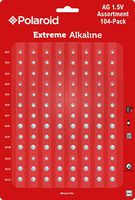 Polaroid Extreme Alkaline Assorted 1.5 Volt Round Coin Button Cell Batteries Full AG Set AG1 AG2 AG3 AG4 AG5 AG6 AG7 AG8 AG9 AG10 AG11 AG12 AG13 Bulk Variety Pack Mercury 0% Hg (104-Pack)