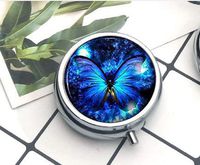 Blue Butterfly Necklace - Butterfly Pendant - Blue Jewelry Gift for Women Pill Box/Pill case-Round Pill Box/case- Three-Compartment Pill Box/Pill case Everyday Gift Key Chain