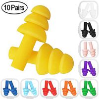 Yooh 10 Pairs Reusable Silicone Earplugs Noise Cancelling, Waterproof Ear Plugs Sound Blocking with 10 Carry Case for Swimming, Sleeping, Concerts, Loud Events and Travel, 10 Assorted Colors