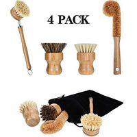 4 Pieces Bamboo Scrub Brush Mini Pot Brush Dish Scrubber Natural Scrub Brush with Handle for Cleaning Dishes, Pots, Pans
