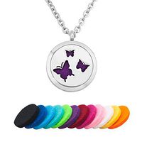 CoolJewelry Aromatherapy Essential Oil Diffuser Necklace Butterfly Perfume Pendant Locket Stainless Steel Jewelry with 12 Refill Pads