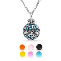 Lava Rock Stone Essential Oil Diffuser Necklace,Vintage Aromatherapy Diffuser Locket Pendant with 5 Dyed Lava Beads (Silver)