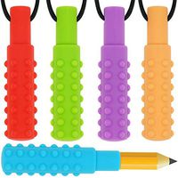 Ausbay Sensory Chew Necklace Bulk with Chewable Pencil Topper, Silicone Chew Stick Pendant Chewable Jewelry Toy for Boys, Girls, Kids and Adults with Autism, ADHD, Biting, Oral Motor Needs(5 Pack)