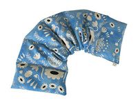 Peacegoods LOVEwrap Neck & Shoulder Wrap - Unscented Heat Pad - 6 x 24 - Flax Seed Natural - Hot Cold Therapy Soothes Muscles Pain Relief - Relaxation Massage Spa Arthritis - Blue Black Flower
