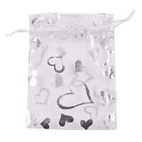 100pcs Organza Wedding Party Gift Bags Heart Pattern Sheer Drawstring Pouches Jewelry Gift Bags Christmas Party Gift Favor Bags (White, 3"x4")
