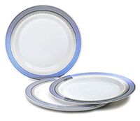 " OCCASIONS" 240 Plates Pack, Heavyweight Disposable Wedding Party Plastic Plates (10.5'' Dinner Plate, Louvre in White/Blue & Silver)