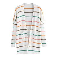 HNTDG Women Open Front Rainbow Striped Cardigan Long Sleeve V-Neck Lightweight Knit Sweater Top Blouse