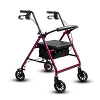 HMHD Lightweight Folding 4 Wheel Rollator Walker with Old Man Walking cart,Hand Brake Wide Seat Adjustable Height,Trolleys Multifunctional Leisure Folding Shopping cart,Mobility Aid Frame Red