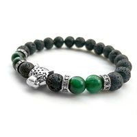 Black Lava Stone Green Agate Reiki Bracelet Leopard Relationship Bead Strand Essential Oil Howlite Elastic Handmade Bangle