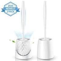 Homemaxs Toilet Brush and Holder, Modern Design Toilet Brush 2 Pack with 5 inch Enlarged Stable Bottom & Extended Ergonomic Handle,White Toilet Bowl Brush for Your Tidy Bathroom Toilet