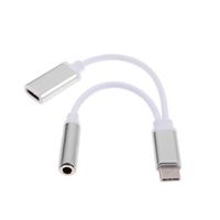 Lefthigh USB Type-C to 3.5mm Jack AUX Headphone Audio Splitter Converter Adapter Cable (Silver)