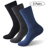 Forcool Wide Diabetic Socks for Men Women, Merino Wool Non Binding Loose Top Mid Calf Cushion Diabetes Socks Edema Socks Dress Socks for Better Circulation, 3 Pairs Black/Navy Blue/Dark Gray Large