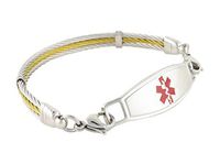 N Style ID Golden Gate Cable PRE-Engraved “Lymphedema Alert, No Needles/BP, Left Arm” Women's Stylish Medical ID Alert Bracelet - Red 8.25