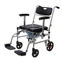 PLLP Medical Rehab Chair, Wheelchair,Chair Commode Old Man Commode Stool with Wheel Bath Foldable Aluminum Alloy Wheelchair,Black