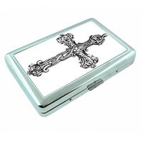Perfection In Style Metal Silver Cigarette Case Vintage Cross Design 001