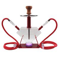 LED 2 Hose Hookah Complete Set Combo Kit with LED Light Mini Small Acrylic Shisha Hookah Set Portable Narghile Diamond Shape (Color : Red)