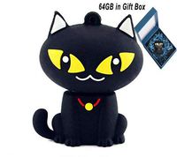 Cute Flash Drive 64GB, Aretop USB2.0 Cute Cartoon Miniature Black Cat USB Memory Stick Pendrive for Computer 64GB Thumb Drive USB Jump Drive Data Storage Business Gift for Father's Day Present