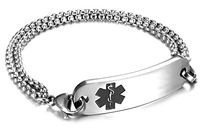 JF.JEWELRY Customize Medical Alert Bracelets for Women With Stainless Steel Rolo Link,6.5 inch-Black