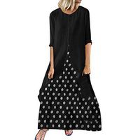 LIM&Shop Womens Round Neck 3/4 Sleeves A-line Casual Tshirt Dress Oversize Midi Dresses Loose Plus Size Dresses
