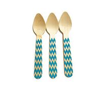 Perfect Stix Chevron Spoon 110 36-Blue Printed Wooden Spoons with Blue Chevron Pattern, 4.5" (Pack of 36)