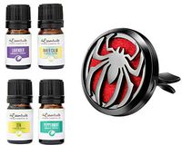 mEssentials Black Chrome Spider Aromatherapy Car Vent Air Freshener Essential Oil Diffuser Set With Vent Clip 9 Color Refill Pads & 4 100% Pure Essential Oils (Lavender, Peppermint, Inner Calm, Zen)