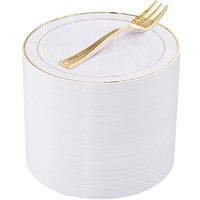 120 PCS Gold Plastic Dessert Plates with 120 PCS Gold Forks, 6.5 inch Disposable Salad Plates, Premium Gold Appetizer Plates Perfect for Parties or Weddings