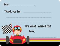 Little Racer Fill-in Thank You Note Cards for Kids, 5.5" X 4.25" Notecards with White Envelopes