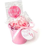 amscan Adorable Baby Mini Metal Pail Party Favors Kit (18 Count), 5.3 x 6, Pink