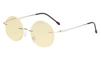 Eyekepper Computer Reading Glasses Blue Light Blocking-Round Rimless Readers Men Women Yellow Tinted,Gold +2.00
