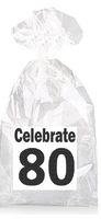 Black and Gray Celebrate 80th Birthday Party Favor Bags with Ties - 12pack