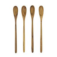 FAAY - Long Handle Spoon, 9.5" Ice Tea Spoon, Handcrafted from High Moist Resistance Teak Wood, Iced Teaspoon for Mixing, Cocktail Stirring, Tea, Coffee, Milkshake, Cold Drink, Set of 4