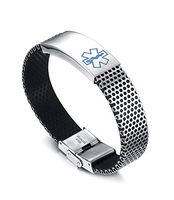 Mealguet Jewelry Free Engraving-Stainless Steel ID Tag Rubber Medical Alert Wristband Bracelets for Men,8.5"