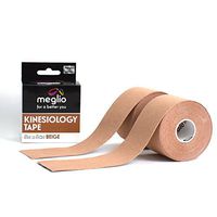 Meglio Kinesiology Tape Uncut Muscle Tape 16 Feet Uncut Roll - Pain Relief Adhesive for Sore Muscles, Knee, Back, Shoulder & Shin Splints - Water Resistance & Latex Free (2 Pack Beige Tape)